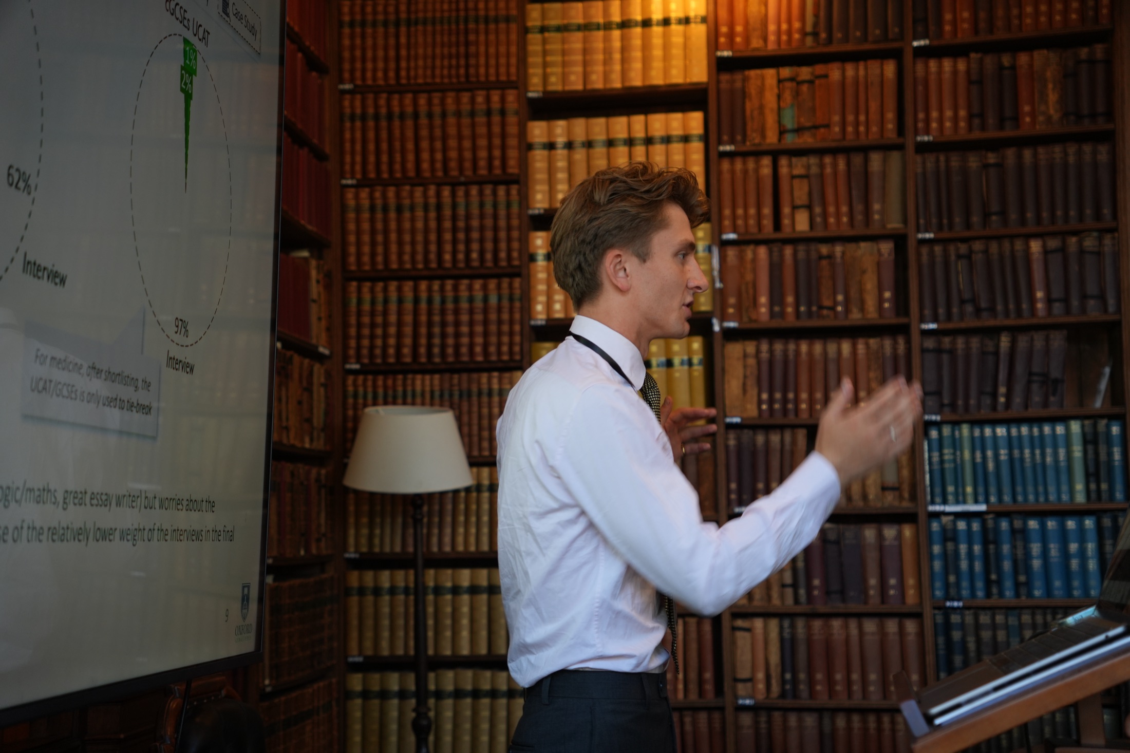 An academic leading a leadership conversation