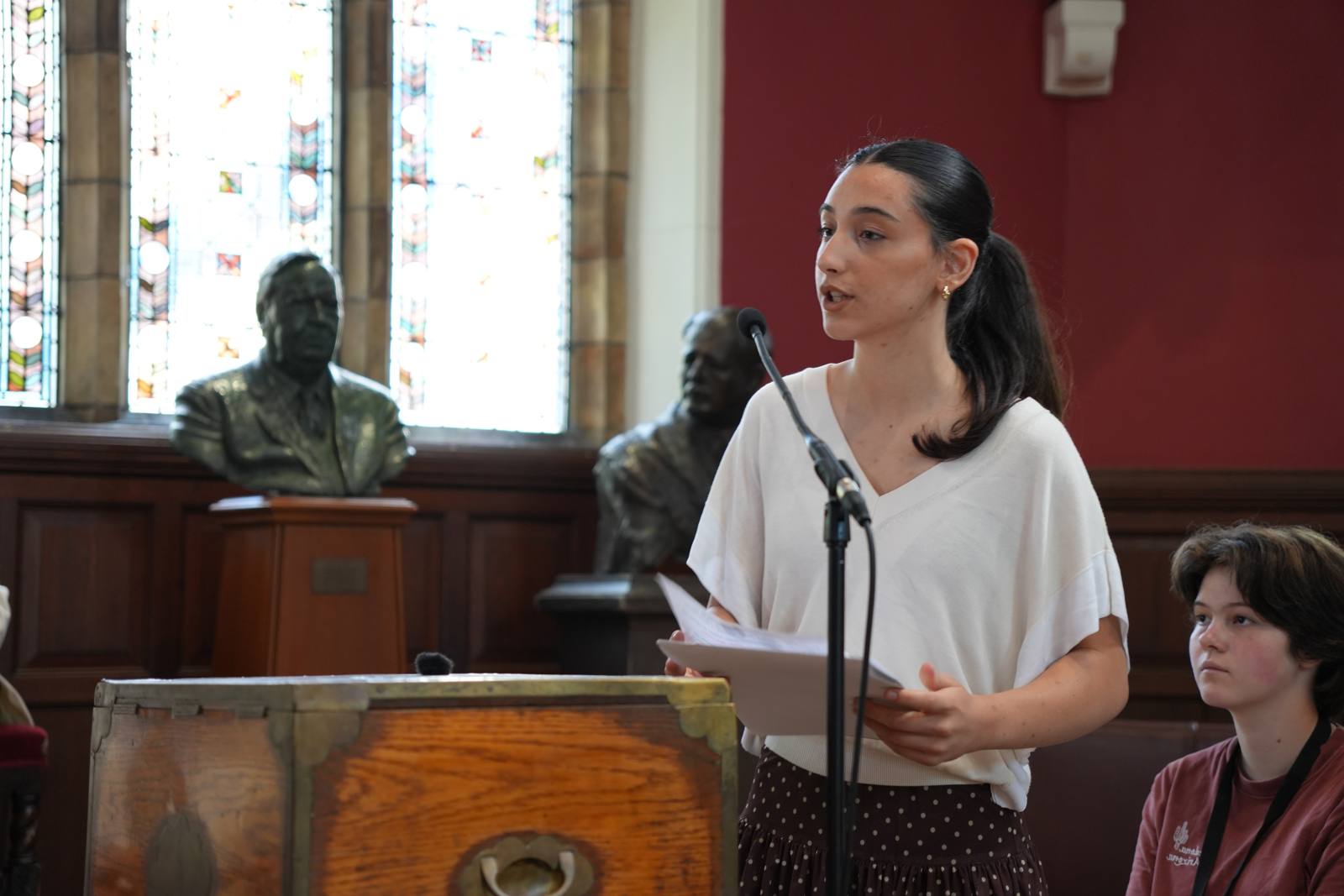A student speaking at the Oxford Union, Summer Academy 2026