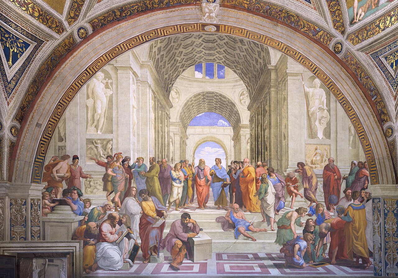 Raphael's School of Athens, showing philosophers gathered in discussion